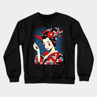 Retro Vintage Cartoon Geisha Girl Crewneck Sweatshirt